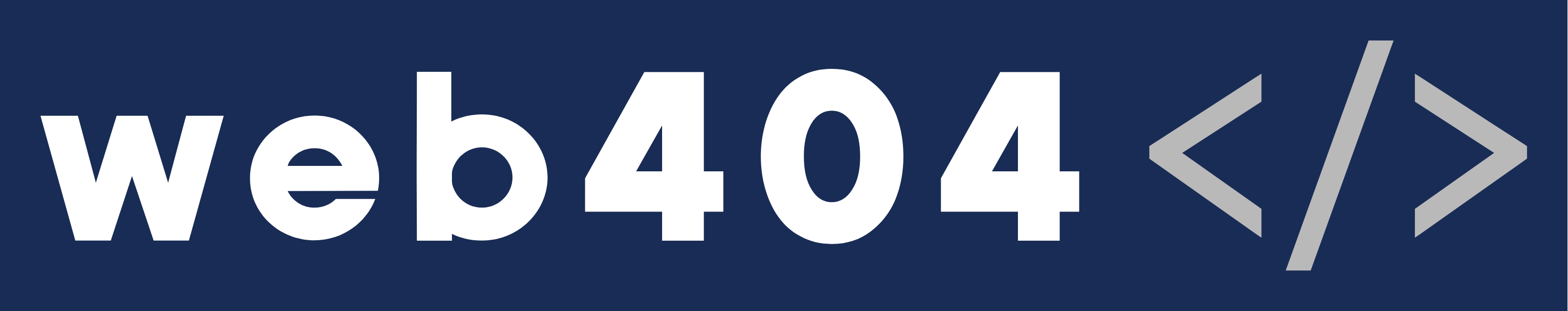 web404 logo with white text and grey code symbol on a navy blue background