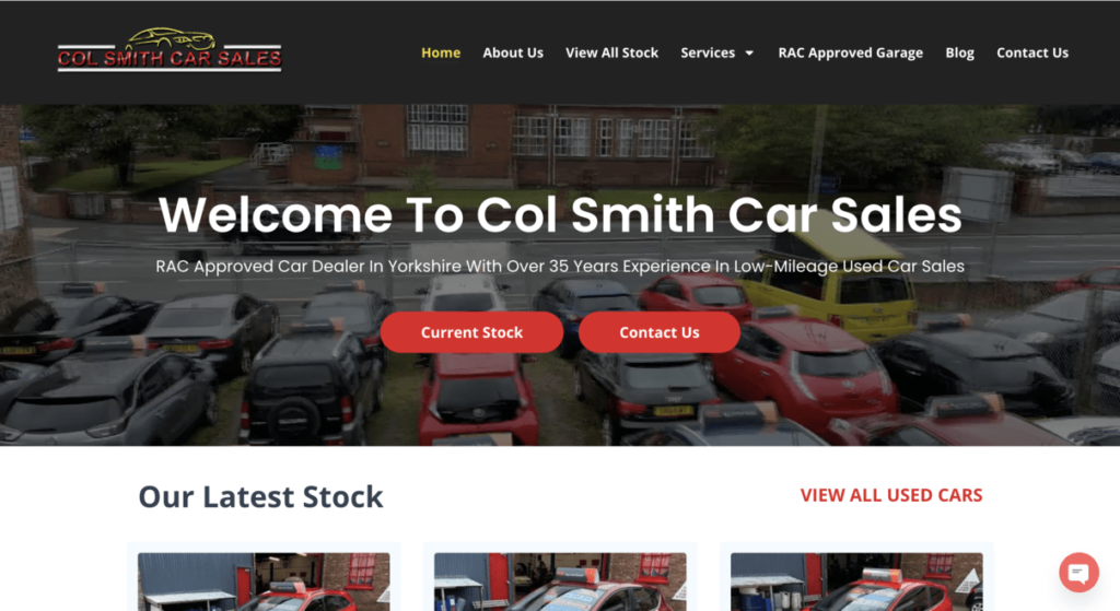 professional web design of Col Smith Car Sales website homepage