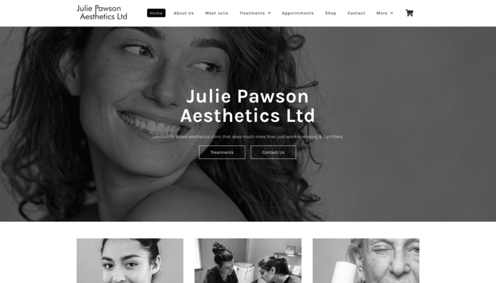 low cost web design for Julie Pawson Aesthetics website homepage