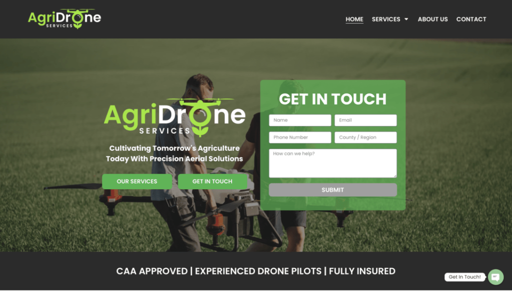 professional web design of AgriDrone Services website homepage